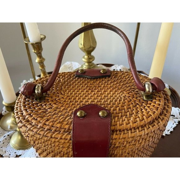 1960’s ETIENNE AIGNER Oval Handmade Wicker Basket Handbag VINTAGE CottageCore - Picture 6 of 9